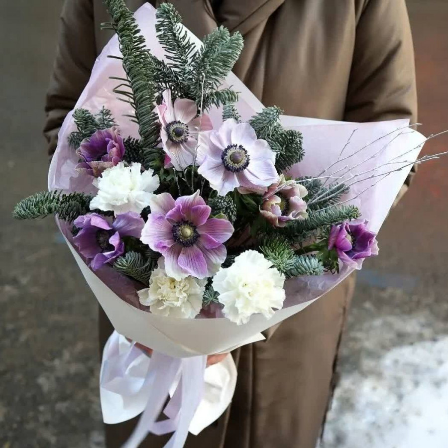 Букет из фиолетовых анемонов -  фото 2